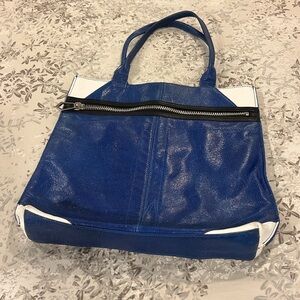 BOTKIER DESIGNER Navy Blue/White/Black Leather Bag/ Structured Design/ Like New